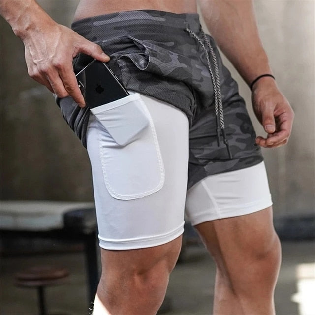 2 In 1 Running Shorts with Pocket