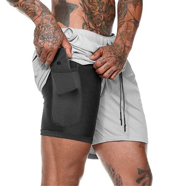 2 In 1 Running Shorts with Pocket